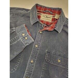 VTG L.L. Bean Flannel Lined Hurricane Shirt Men's XLT Blue Button Down Shacket